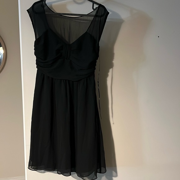 Mesh shoulder chiffon little black dress - Picture 1 of 1